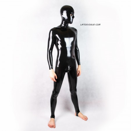Latex zipperless neck entry catsuit with collar - male cut