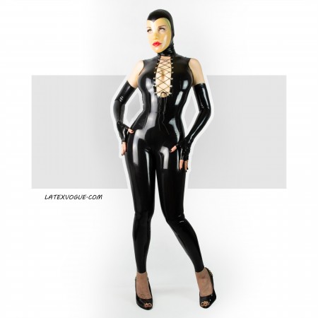 Dámský latexový catsuit se šněrováním ve výstřihu - DIDI